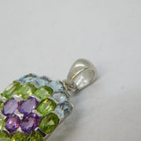 Sterling Silver, Amethyst, Peridot & Topaz Honeycomb Pendant Vintage c1990s