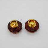 Pair of Sterling Silver Gilt Baltic Amber Round Clip-On Earrings Vintage c1970