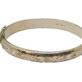 Sterling Silver Floral Pattern Hinged Bangle Bracelet Vintage 1980 London