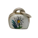 Sterling Silver Enamel Edelweiss Cowbell Charm Pendant Vintage c1970