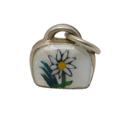 Sterling Silver Enamel Edelweiss Cowbell Charm Pendant Vintage c1970