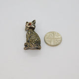 Sterling Silver Marcasite & Red Crystal Cat Deco Style Brooch Pin Modern c1990