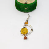 Sterling Silver Baltic Amber Swirl Charm Pendant Vintage c1970