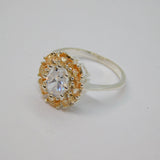 Sterling Silver Peach & White Topaz Cluster Dress Ring Vintage c1970 Size P