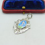 Sterling Silver & Colourful Enamel Football Soccer Fob Medal Mid-Century 1950