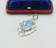 Sterling Silver & Colourful Enamel Football Soccer Fob Medal Mid-Century 1950