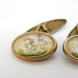 Silver Plated Reverse Carved Essex Crystal Style Terrier Cufflinks Antique c1920