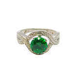 Contemporary Silver Plated Green Crystal & Diamond Twist Front Ring c1990 Size N