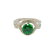 Contemporary Silver Plated Green Crystal & Diamond Twist Front Ring c1990 Size N