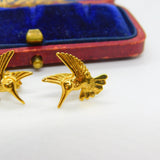 Pair of Sterling Silver Gilt Kingfisher Bird Stud Earrings Vintage c1980