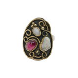 Sterling Silver Pearl, Amethyst & Shell Studio Ring Vintage c1970 Size N 1/2