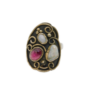 Sterling Silver Pearl, Amethyst & Shell Studio Ring Vintage c1970 Size N 1/2