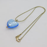 Sterling Silver Blue Murano Glass Heart & Snake Chain Necklace Modern c2010