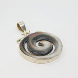 Sterling Silver Chunky Natural Shell Round Swirly Pendant Contemporary c2000s