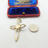 Sterling Silver Ruby Paste Cross Charm Pendant Vintage c1970
