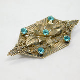 Scottish Sterling Silver Blue Paste Floral Statement Brooch Pin Vintage c1950