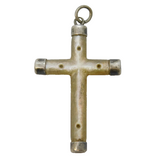 Sterling Silver Mounted Mother of Pearl Cross Charm Pendant Vintage c1970s
