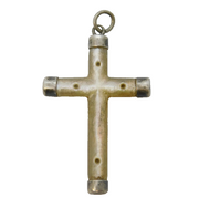 Sterling Silver Mounted Mother of Pearl Cross Charm Pendant Vintage c1970s