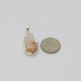 Sterling Silver Marbled Jasper & White Sapphire Drop Pendant Vintage c1970