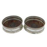 George III Pair of Sterling Silver Turned Wooden Crested Bottle Coasters Antique