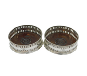 George III Pair of Sterling Silver Turned Wooden Crested Bottle Coasters Antique