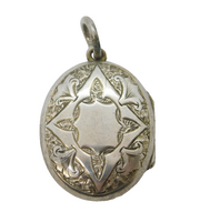 Victorian Sterling Silver Floral Pattern Sweetheart Locket Pendant Antique
