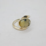Sterling Silver Cabochon Moss Agate Twist Front Dress Ring Vintage c1970 Size M