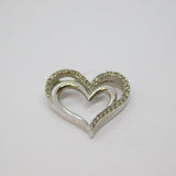Sterling Silver Multi-Stone Diamond Set Double Heart Charm Pendant Vintage c1970