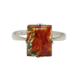 Sterling Silver & Moss Agate Set Dress Ring Vintage c1960s