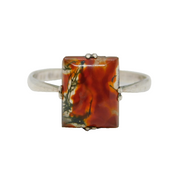 Sterling Silver & Moss Agate Set Dress Ring Vintage c1960s