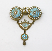 20th Century Norwegian Sterling Silver Gilt & Enamel Drop Brooch Antique