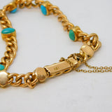 Edwardian 15ct Yellow Gold & Turquoise Set Chain-Link Bracelet Antique c1910s