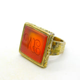 George III 9ct Gold, Carnelian Agate 'VL' Initial Seal Signet Ring Antique c1790