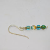 Pair of Sterling Silver Aqua Glass Beads Hook Drop Earrings Contemporary c2010