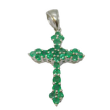 Sterling Silver Multi-Stone Emerald Cross Charm Pendant Vintage c1970