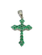 Sterling Silver Multi-Stone Emerald Cross Charm Pendant Vintage c1970