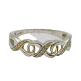 Sterling Silver Diamond Infinity Pattern Dress Band Ring Vintage c1990 Size P