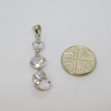 Sterling Silver CZ Triple Graduating Rounds Drop Pendant Contemporary c2000s