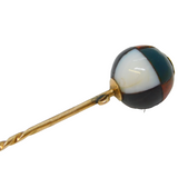Scottish Victorian 12ct Gold, Agate, Bloodstone Set Ball Stick Pin Antique