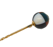 Scottish Victorian 12ct Gold, Agate, Bloodstone Set Ball Stick Pin Antique