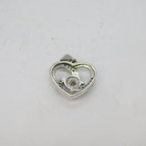 Sterling Silver CZ Set Stylised Open Heart Charm Pendant Vintage c2000