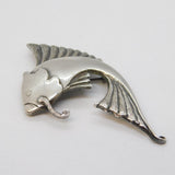 .900 Grade Silver Large Flying Fish Brooch Pin Vintage c1970s