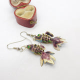 Chinese Export Sterling Silver & Colourful Enamel Flapping Fish Earrings c1950
