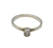 Sterling Silver White Topaz Solitaire Studio Ring Contemporary c1990 Size N 1/2