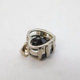 Sterling Silver Heart-Cut Onyx Set Drop Pendant Vintage c2000s