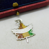 Sterling Silver and Enamel Edmonton CA Maple Leaf Charm Pendant Vintage c1970