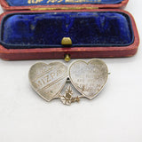 Mizpah Double Heart Sterling Silver Brooch Pin Antique Victorian c1890