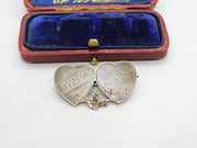 Mizpah Double Heart Sterling Silver Brooch Pin Antique Victorian c1890