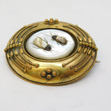 Victorian Gold Plated & Mother of Pearl Shibayama Brooch Antique c1880s