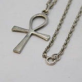 Egyptian Sterling Silver Large Ankh Pendant Necklace Vintage c1970s